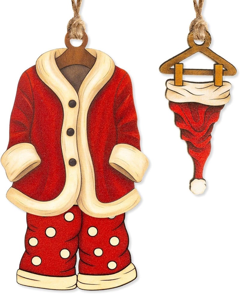 NELXI Funny Christmas Ornaments, Santa Ornaments for Christmas Tree, Secret Santa Gifts, Vintage 3-Piece Ornament Set, Wooden Hanger Outfit, Coat Pants Hat Trio, Holiday Decor, Gift Set for Besties 2025 - Image 2